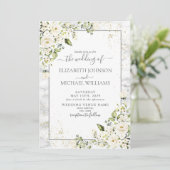 Moderne lichte grijze witte Floral Gold Marble Wed Kaart (Staand voorkant)