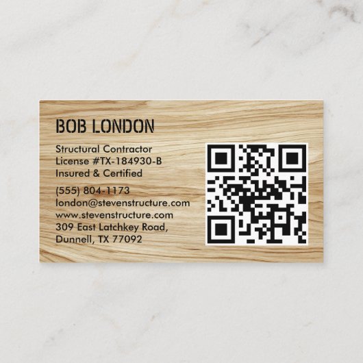 Moderne lichte houten bouw QR Code Aannemer Visitekaartje (Achterkant)
