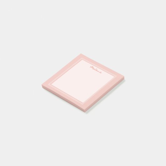 Moderne lichte koraal witte rand script post-it® notes (Schuin)