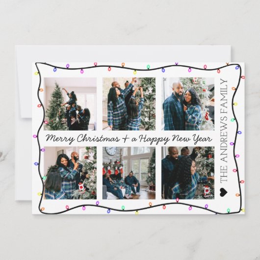 Moderne, lichte Neon Glow-lampjes kerstfoto Feestdagenkaart (Voorkant)