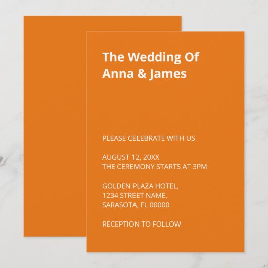 Moderne lichte Oranje bruiloft uitnodiging (Voorkant / Achterkant)