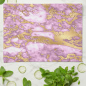 Moderne, lichte Paarse en gouden marmerpatroon Theedoek (Gevouwen)