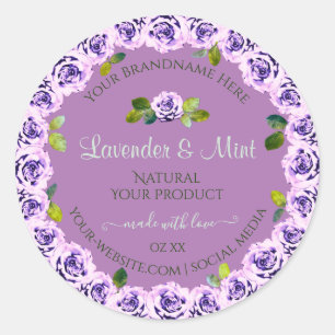 Moderne lichte Paarse productlabels: bloeiende Roz Ronde Sticker