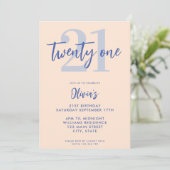 Moderne Lichte Perzik Blauw Elegant 21ste Verjaard Kaart (Staand voorkant)