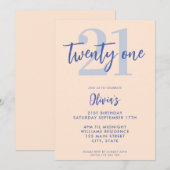 Moderne Lichte Perzik Blauw Elegant 21ste Verjaard Kaart (Voorkant / Achterkant)