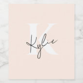 Moderne lichte perzik gepersonaliseerde monogram n wijn etiket (Enkel label)