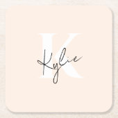 Moderne lichte perzik persoonlijke monogram naam - kartonnen onderzetters (Voorkant)