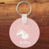 Moderne lichte Roos roze witte sinicorn Sleutelhanger (Voorkant)