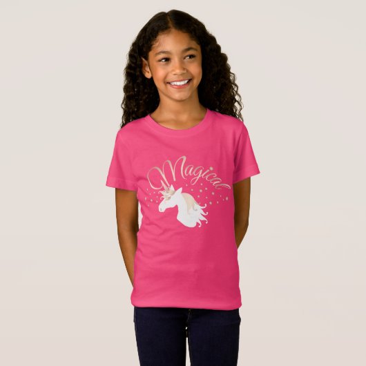 Moderne lichte Roos roze witte sinicorn T-shirt (Voorkant volledig)