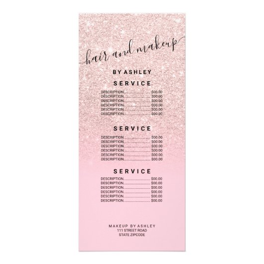 Moderne lichte roze gouden glitter ombre candy pri reclamekaart (Voorkant)