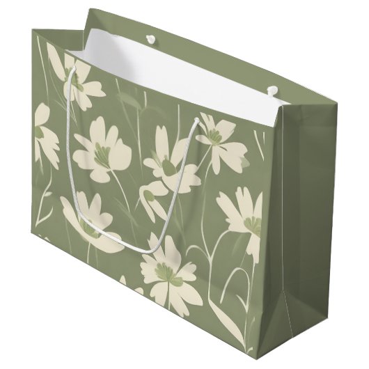 Moderne lichte salie witte wilde bloem groot cadeauzakje (Voorkant Gekanteld)