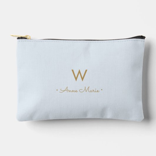 Moderne Lichte Stof Blauw Goud Schrift Monogram Etui (Voorkant)