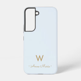 Moderne Lichte Stof Blauw Goud Schrift Monogram Samsung Galaxy Hoesje