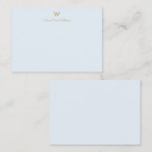Moderne Lichte Stof Blauw Gouden Script Monogram Notitiekaartje (Voorkant / Achterkant)
