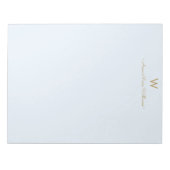Moderne Lichte Stofblauw Gouden Script Monogram Notitieblok (Voorkant)