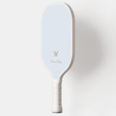 Moderne Lichte Stofblauw Gouden Script Monogram Pickleball Paddle (Links)