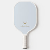 Moderne Lichte Stofblauw Gouden Script Monogram Pickleball Paddle (Achterkant)