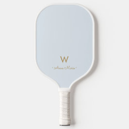 Moderne Lichte Stofblauw Gouden Script Monogram Pickleball Paddle
