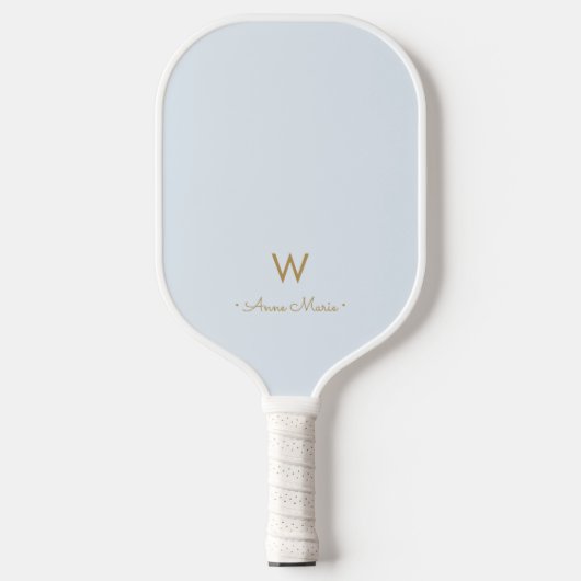 Moderne Lichte Stofblauw Gouden Script Monogram Pickleball Paddle (Voorkant)