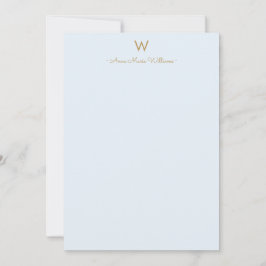 Moderne Lichte Stofblauwe Gouden Script Monogram Notitiekaartje