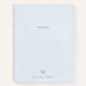 Moderne lichte stoffige blauwe gouden script monog notitieboek (Voorkant)