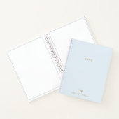 Moderne lichte stoffige blauwe gouden script monog notitieboek (Binnen)