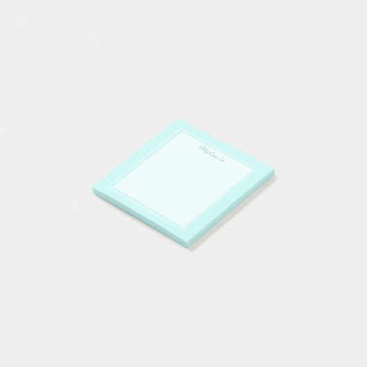Moderne lichte turquoise witte rand script post-it® notes (Schuin)
