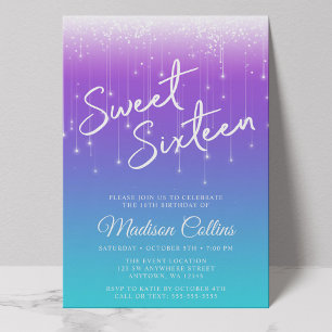 Moderne lichten paarse turquoise Sweet 16 Kaart