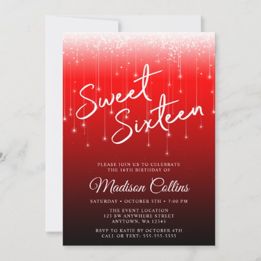 Moderne Lichten Rood Zwart Zoet 16 Kaart (Voorkant)