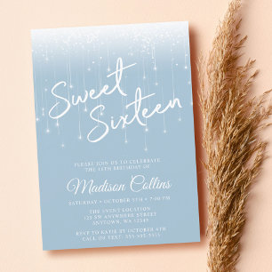 Moderne lichten Stofblauw Wit Sweet 16 Kaart