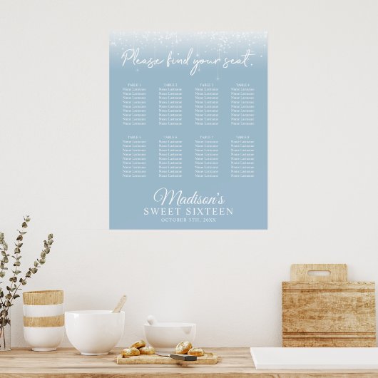 Moderne Lichten Stoffig Blauw Zoet 16 Zitkaarten Poster (Keuken)