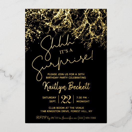 Moderne Lichten Verrassende Verjaardag Echte Parti Folie Uitnodiging (Voorkant)