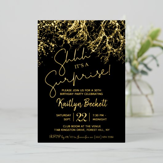 Moderne Lichten Verrassende Verjaardag Echte Parti Folie Uitnodiging (Staand Voorkant)