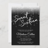 Moderne lichten zwart-wit Sweet 16 Kaart (Voorkant)