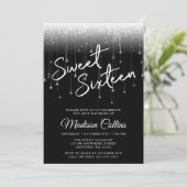 Moderne lichten zwart-wit Sweet 16 Kaart (Staand voorkant)