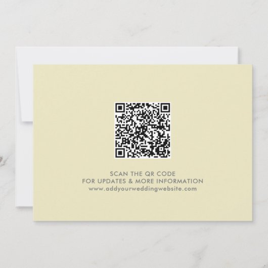 Moderne lichtgele kalligrafie Scannable QR-code Save The Date (Achterkant)