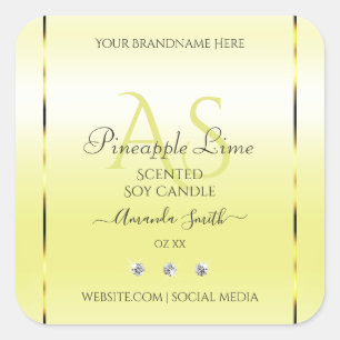 Moderne lichtgele productetiketten juwelen monogra vierkante sticker