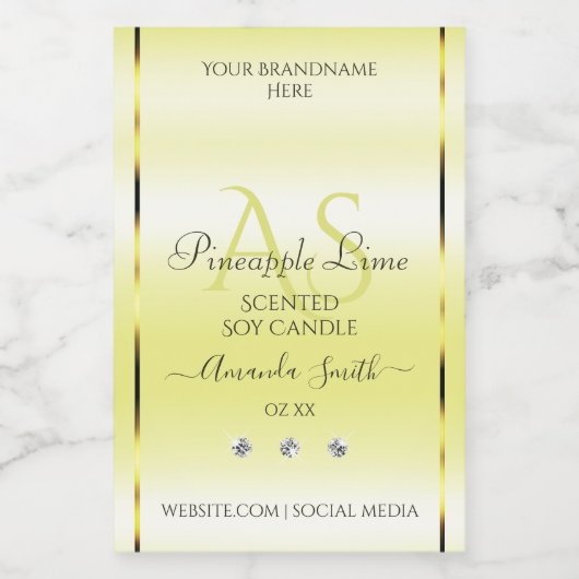 Moderne lichtgele productetiketten juwelen monogra voedselcontainer etiket (Enkel label)