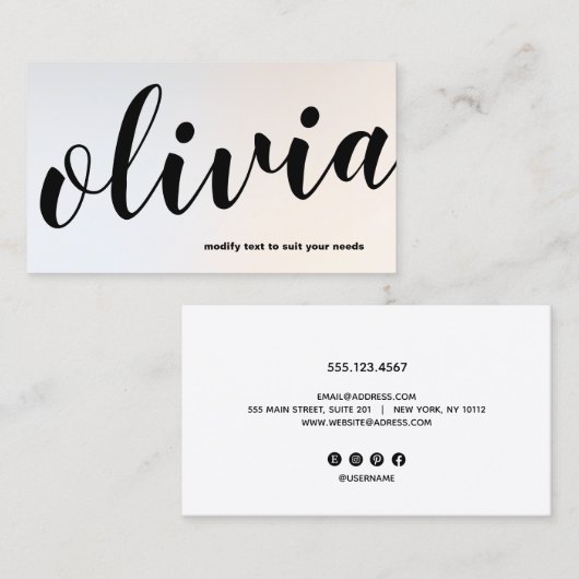 Moderne Lichtgevende Zilveren Vette Script Kalligr Visitekaartje (Voorkant / Achterkant)