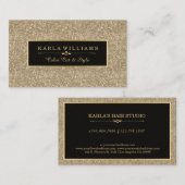Moderne lichtgouden glitter textuur zwart accent visitekaartje (Voorkant / Achterkant)