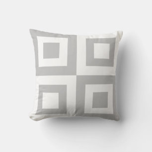 Moderne lichtgrijs en witte vierkant geometrische  kussen