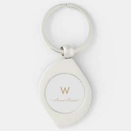 Moderne Lichtgrijze Gouden Minimalistische Monogra Sleutelhanger