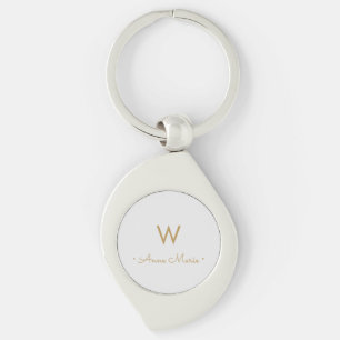 Moderne Lichtgrijze Gouden Minimalistische Monogra Sleutelhanger