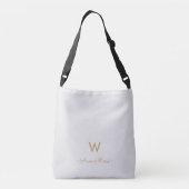 Moderne Lichtgrijze Gouden Script Monogram Crossbody Tas (Achterkant)
