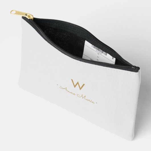 Moderne Lichtgrijze Gouden Script Monogram Etui (Open)