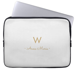 Moderne Lichtgrijze Gouden Script Monogram Laptop Sleeve