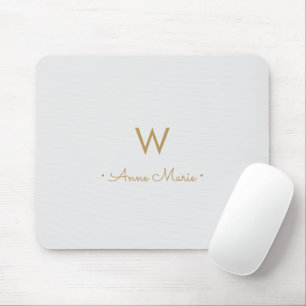 Moderne Lichtgrijze Gouden Script Monogram Muismat