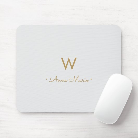 Moderne Lichtgrijze Gouden Script Monogram Muismat (Met muis)