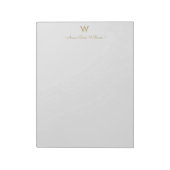 Moderne Lichtgrijze Gouden Script Monogram Notitieblok (Linkerzijde)