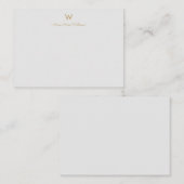 Moderne Lichtgrijze Gouden Script Monogram Notitiekaartje (Voorkant / Achterkant)